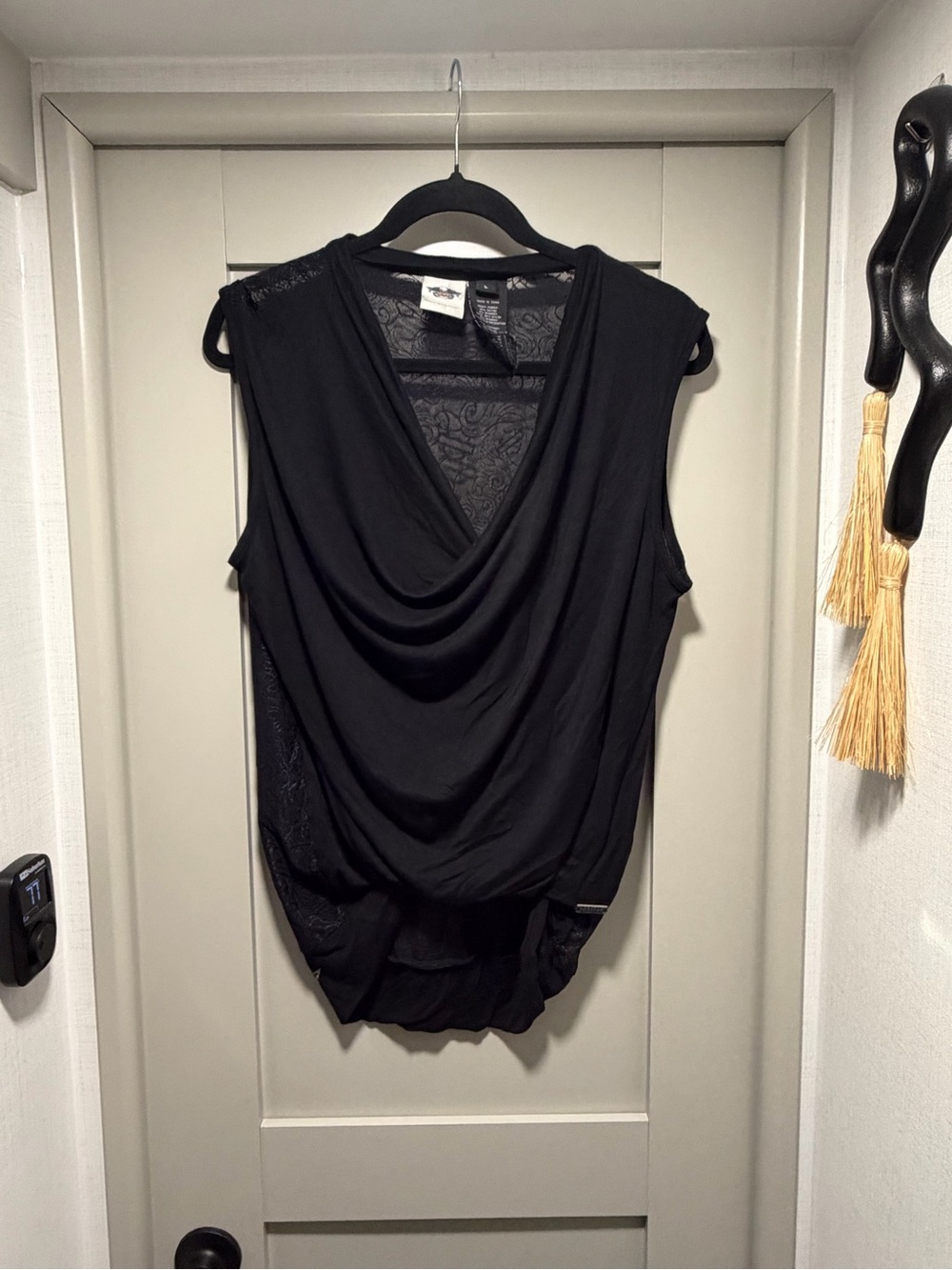 Harley Davidson Draped V-Neck Sleeveless Top - Black